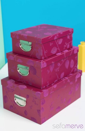 Handy Mate 3 Boy Dekoratif Kutu Seti Küçük: 25X20X10 Cm / Orta: 30X23X13 Cm / Büyük: 35X26X16 Cm 1 Koli 6 Set Pembe Yaprak Desenli