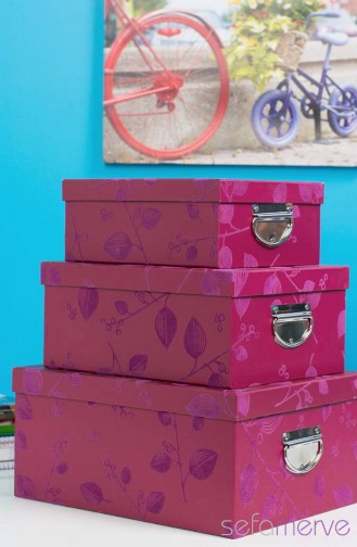 Handy Mate 3 Boy Dekoratif Kutu Seti Küçük: 25X20X10 Cm / Orta: 30X23X13 Cm / Büyük: 35X26X16 Cm 1 Koli 6 Set Pembe Yaprak Desenli