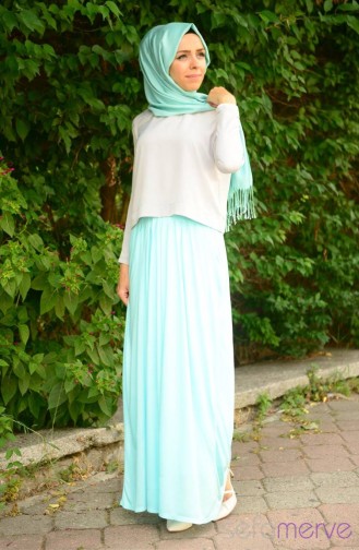 Mint green İslamitische Jurk 3529-03