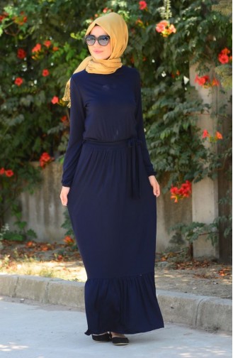 Navy Blue Hijab Dress 4046-02