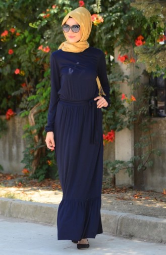 Navy Blue Hijab Dress 4046-02