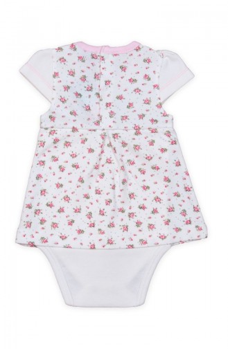 Çiçek İşlemeli Body 1340-01 Ekru Pembe