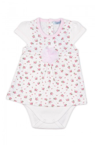 Çiçek İşlemeli Body 1340-01 Ekru Pembe