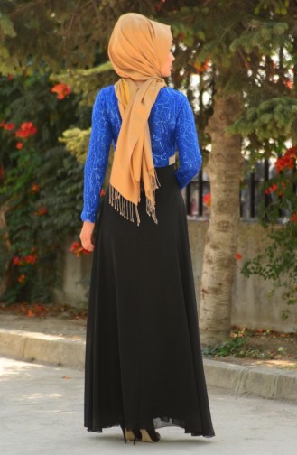 Tesettür Abiye Elbise 1707-03 Saks
