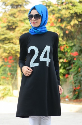 Tesettür Şehri Tunik 813224-02 Siyah Gümüş