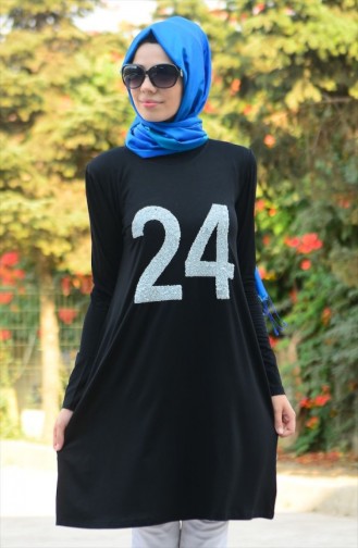 Tesettür Şehri Tunik 813224-02 Siyah Gümüş