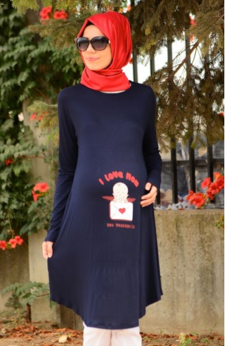 Tesettür Hamile Tunik 4069-02 Lacivert