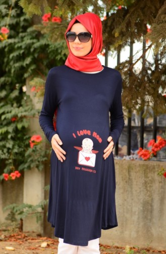 Tesettür Hamile Tunik 4069-02 Lacivert