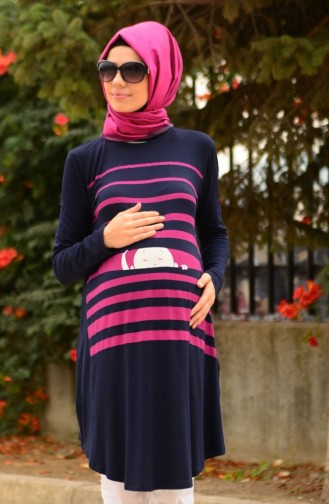 Tesettür Hamile Tunik 4070-02 Lacivert