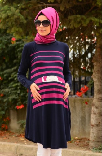 Tesettür Hamile Tunik 4070-02 Lacivert