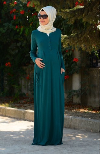 Tesettür Hamile Elbise 4057-03 Koyu Yeşil