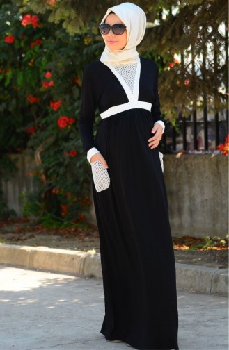 Tesettür Hamile Elbise 4055-01 Siyah