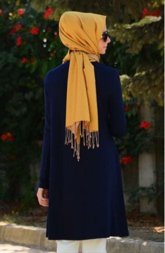 Tesettür Tunik 4072-03 Lacivert Altın