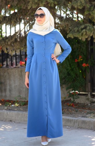 Navy Blue İslamitische Jurk 0463Y-01