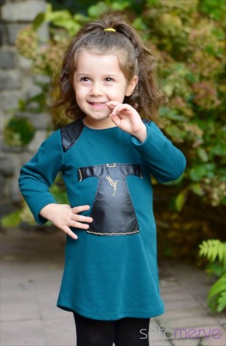 Tesettür Tunik Anne Kız Kombin WB 4130-07 Zümrüt