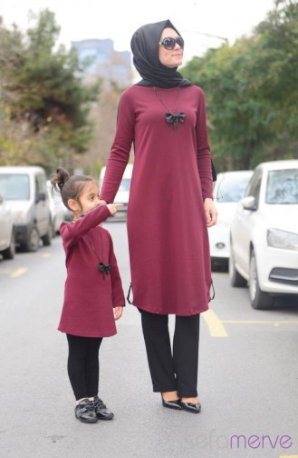 Tesettür Tunik Anne Kız Kombin WB 4040-07 Bordo