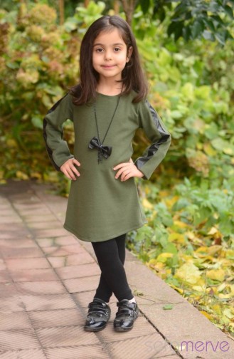 Tesettür Tunik Anne Kız Kombin WB 4040-02 Haki Yeşil