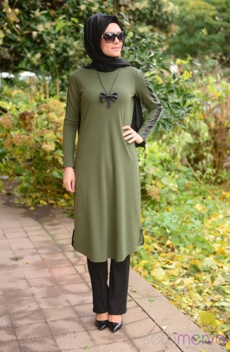 Tesettür Tunik Anne Kız Kombin WB 4040-02 Haki Yeşil