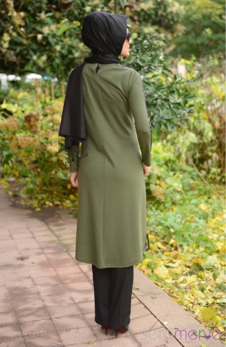 Tesettür Tunik Anne Kız Kombin WB 4040-02 Haki Yeşil