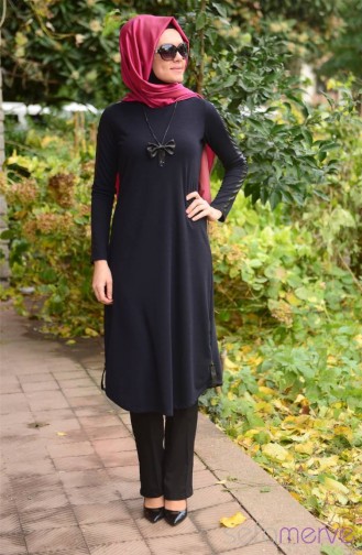 Tesettür Tunik Anne Kız Kombin WB 4040-06 Lacivert
