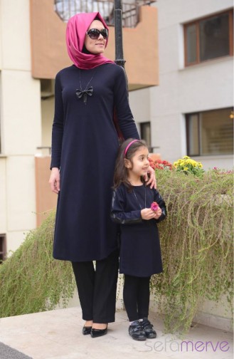 Tesettür Tunik Anne Kız Kombin WB 4040-06 Lacivert
