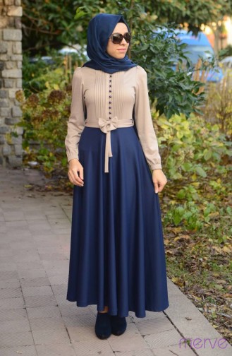 Beige Hijab Dress 7032-04