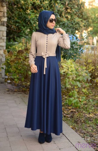 Beige Hijab Dress 7032-04