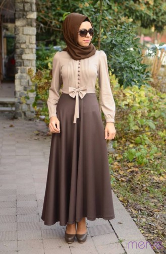 Beige Hijab Dress 7032-06