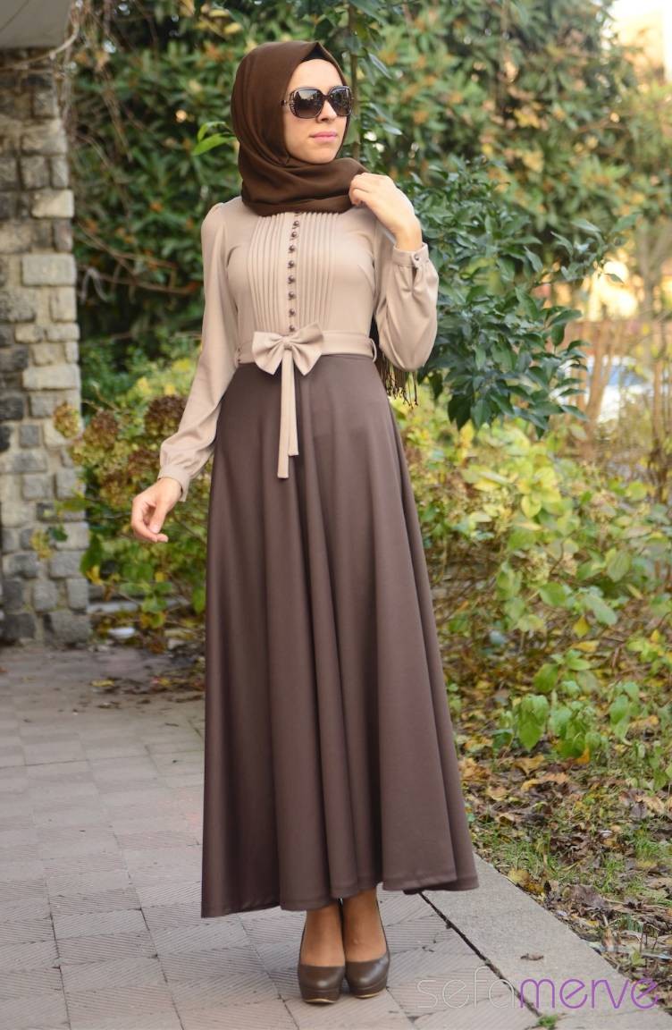 Beige Hijab Dress 7032-06 | Sefamerve