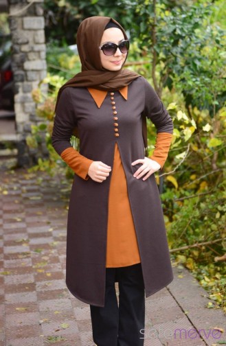 Tesettür Tunik Zernişan 4264-06 Kahverengi