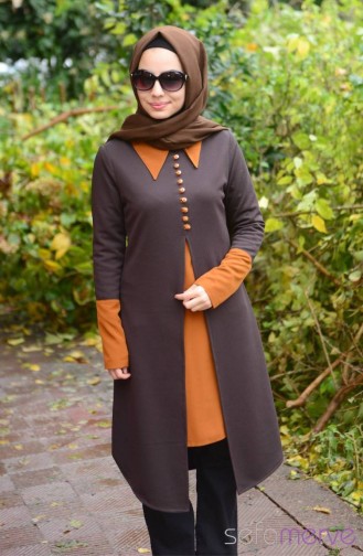 Tesettür Tunik Zernişan 4264-06 Kahverengi