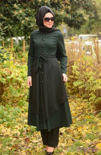 Grün Hijab Kleider 7013-02