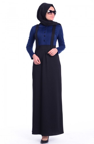 Tubanur Salopet Elbise 2302-09 Lacivert Siyah
