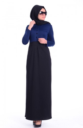 Tubanur Salopet Elbise 2302-09 Lacivert Siyah