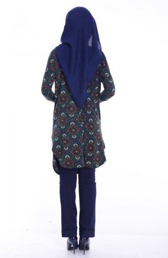 Hijab Gestreickte Tunika 3044-20 Naturfarbe Grün 3044-20