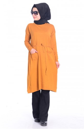 Tesettür Triko Tunik 3687-08 Hardal