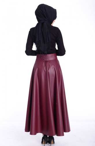 Tesettür Deri Etek 0417K-03 Bordo