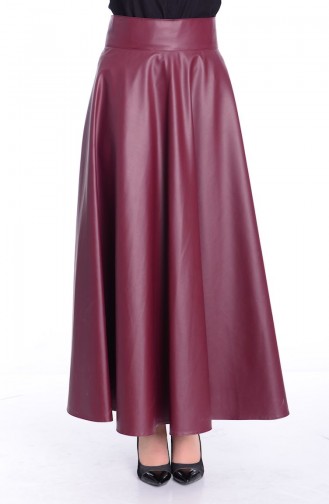 Tesettür Deri Etek 0417K-03 Bordo