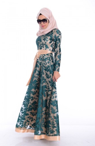 Green Hijab Evening Dress 4341-01