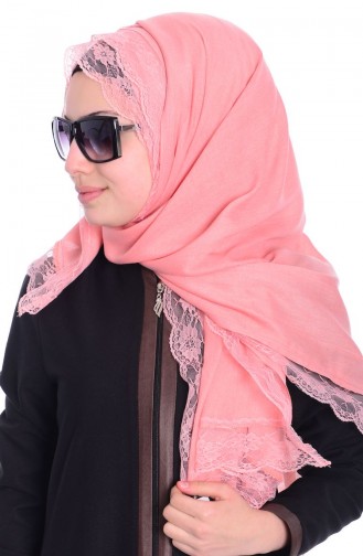 Dantelli Paşmina Şal 15 Şeker Pembe