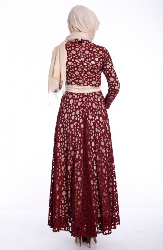 Claret Red Hijab Evening Dress 4340-02