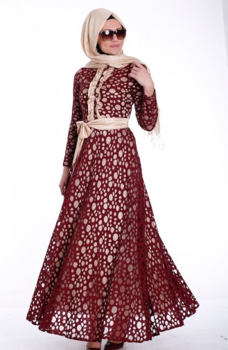 Claret Red Hijab Evening Dress 4340-02
