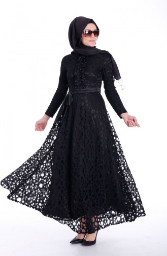 Black Hijab Evening Dress 4340-01
