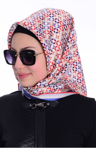 Karaca İpek Twill Eşarp 9006-13 Kırmızı Mavi
