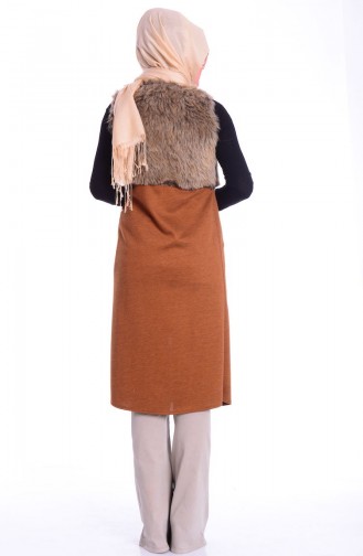 Tesettür Kürklü Yelek 1914-01 Taba