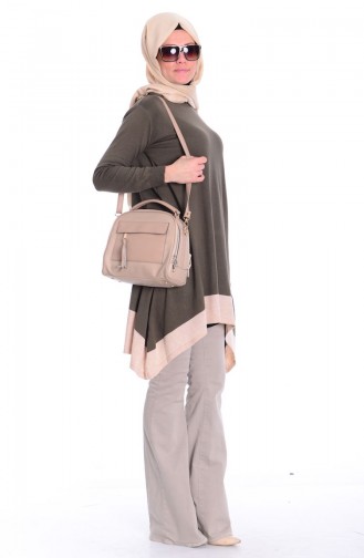 Tesettür Triko Tunik 3693-02 Haki Yeşil