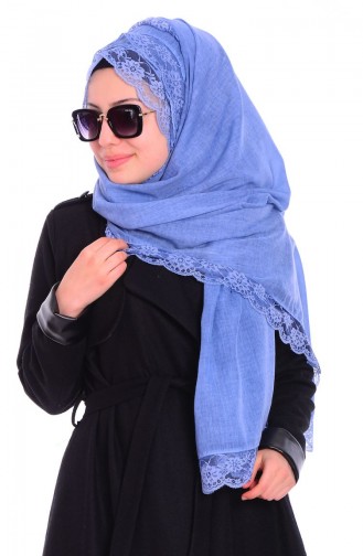 Sefamerve Dantel Cotton Şal 21 Açık Mavi