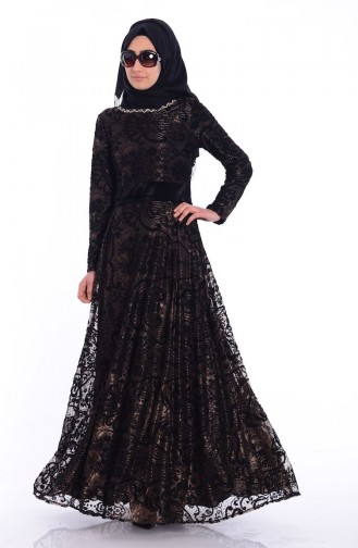 Schwarz Hijab-Abendkleider 1076-01