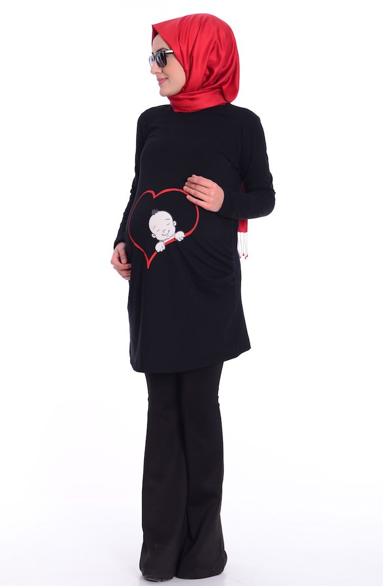 Tesettür Hamile Tunik 4266-01 Siyah