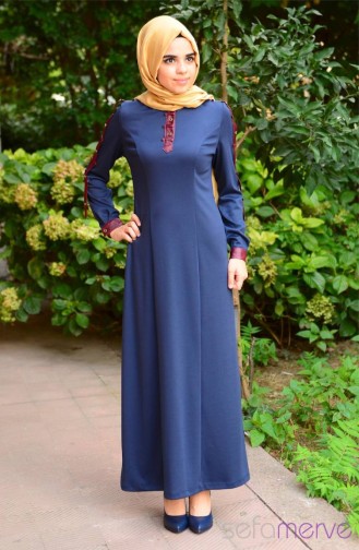 Navy Blue Hijab Dress 7009-03